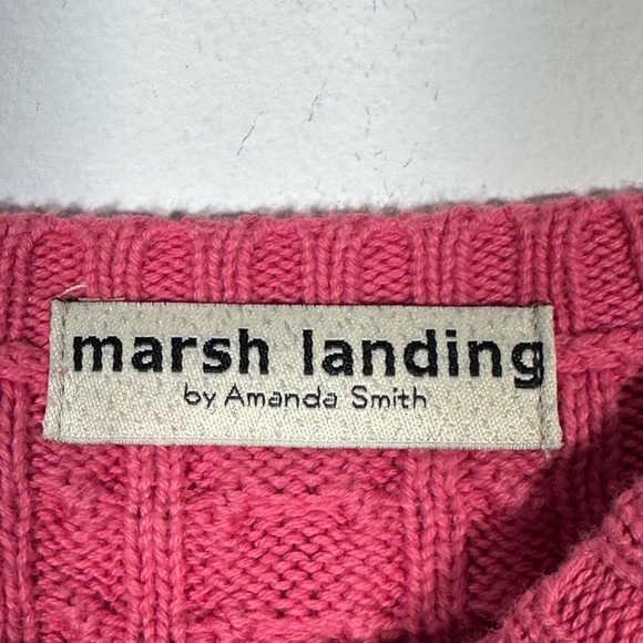 Marsh Landing by Amanda Smith Pink rose coral Cable Knit Crew Neck Sweater L‎ - Picture 5 of 14